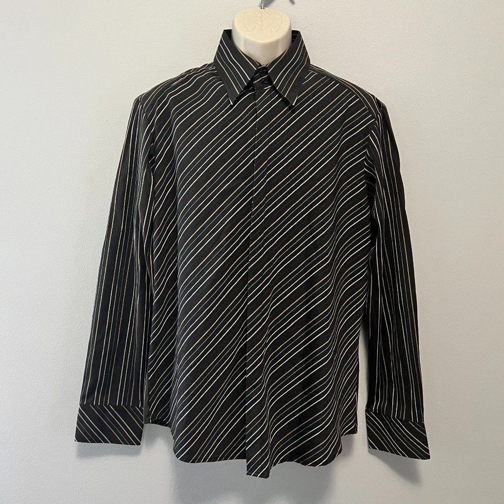 7 Diamonds Black Pinstripe Long Sleeve Button Down Shirt Size XL